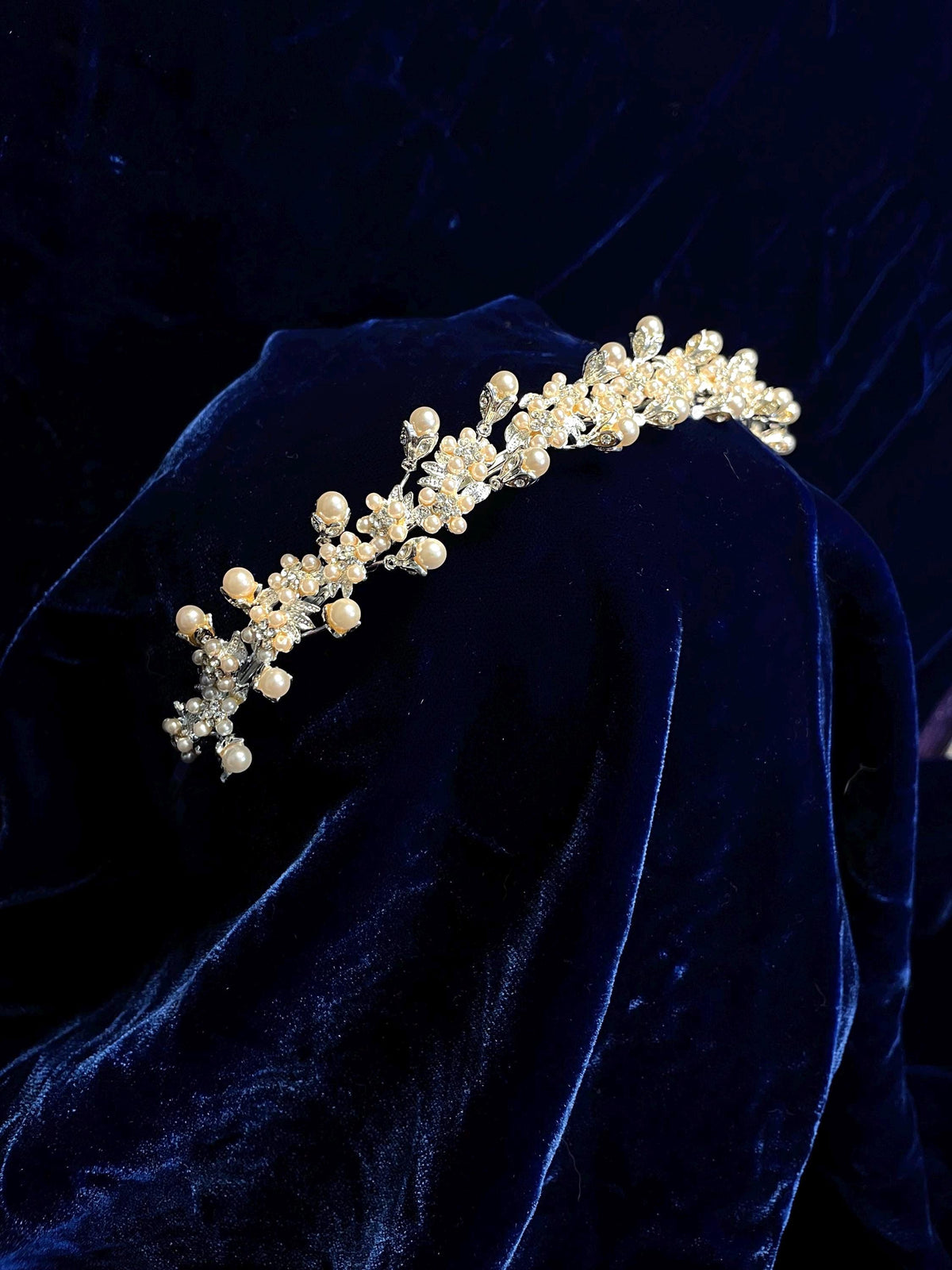 Exquisite Rhinestone Pearl Floral Headband, Bridal Tiara, Wedding Prom Accessory