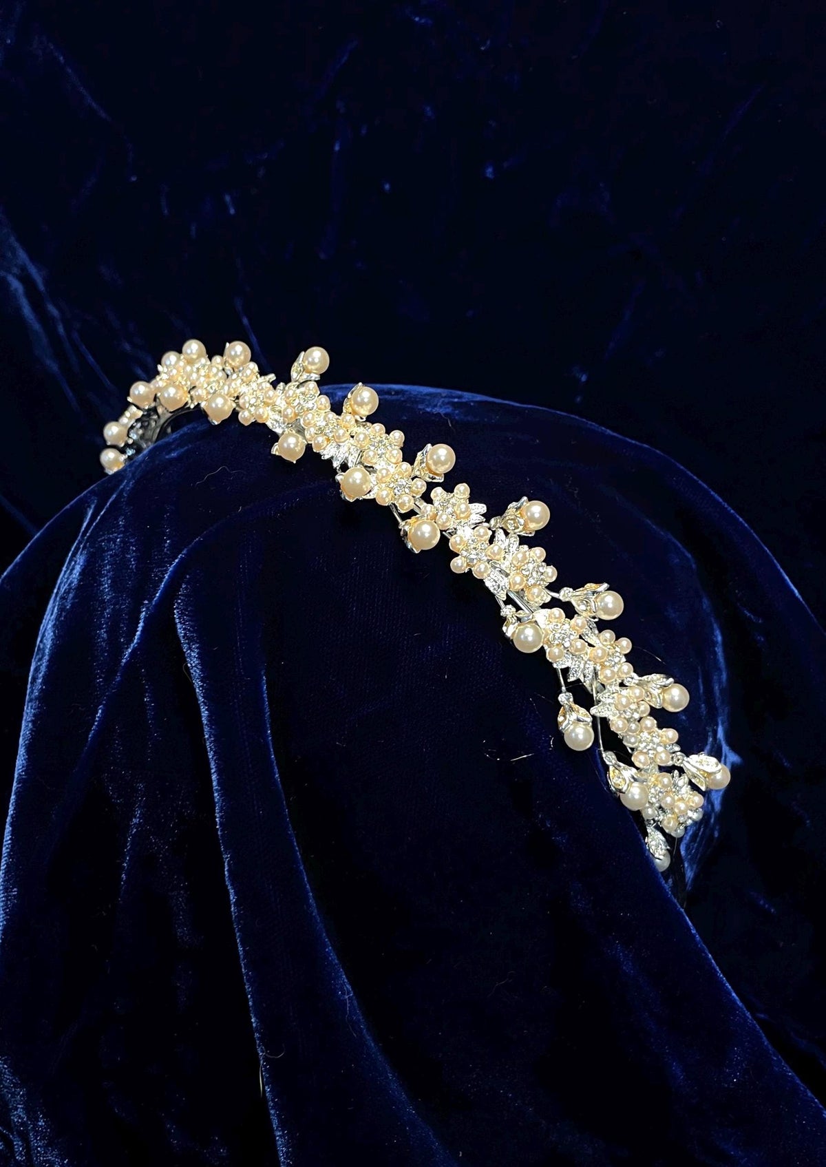 Exquisite Rhinestone Pearl Floral Headband, Bridal Tiara, Wedding Prom Accessory