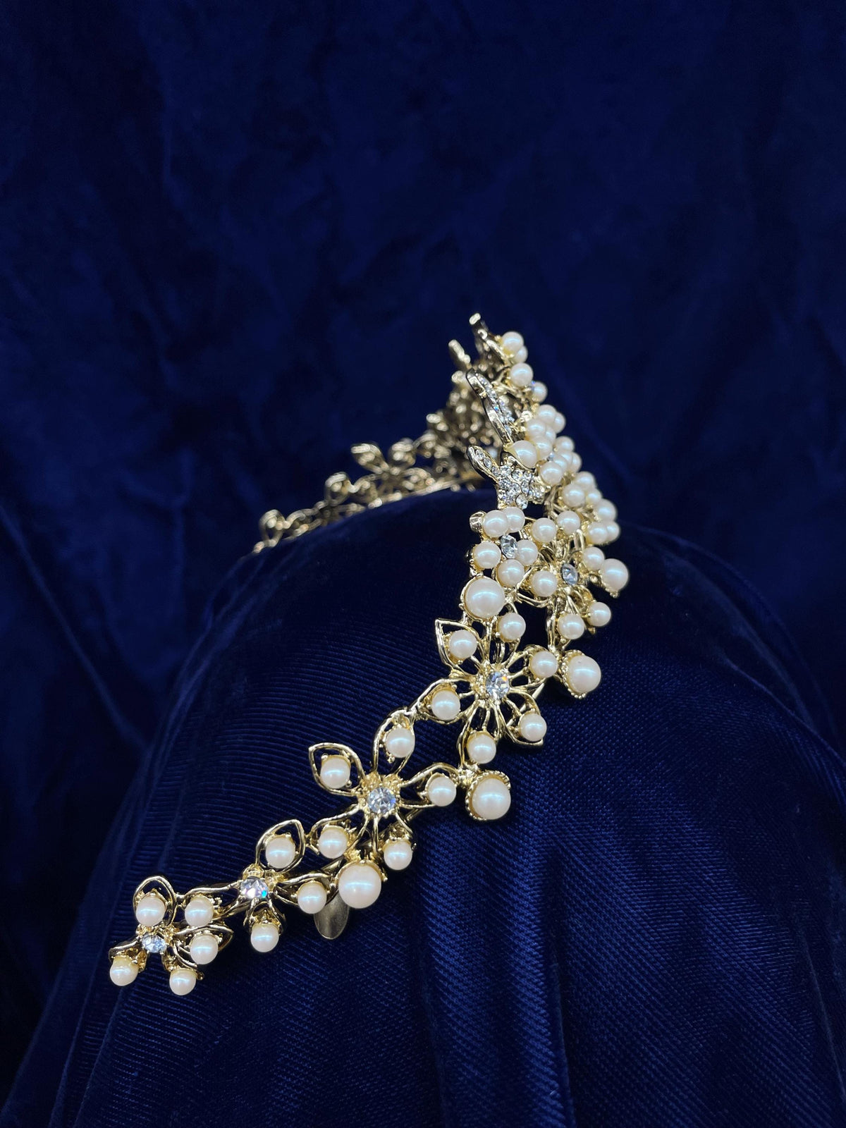 Rhinestone Pearl Flower Tiara, Bridal Quinceañera Formal Occasion Headpiece