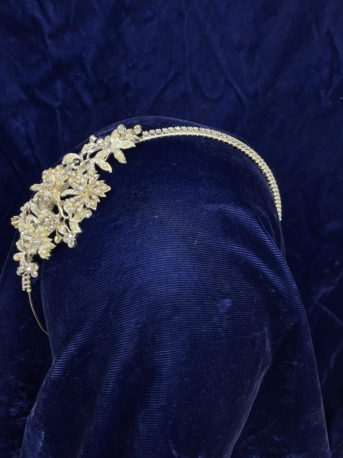 Rhinestone Pearl Floral Headband, Asymmetric Bridal Tiara, Wedding Prom Accessory