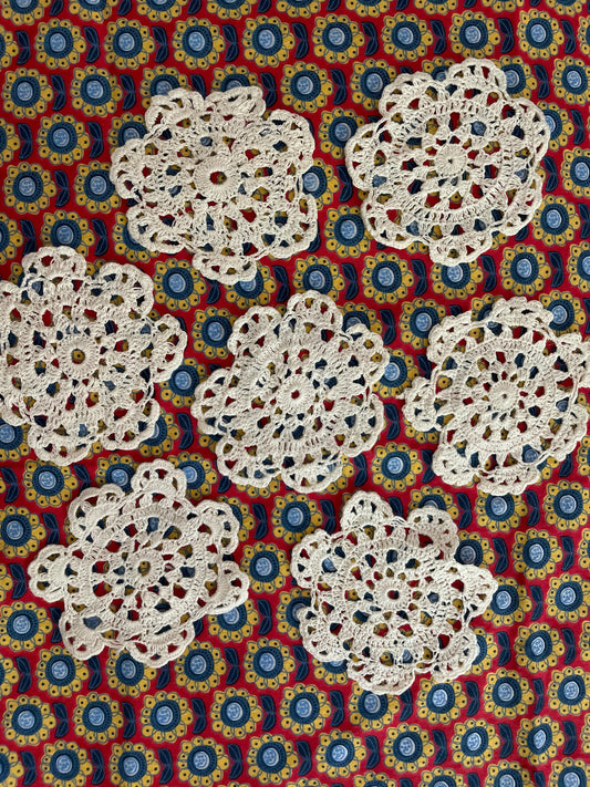 12 hand crocheted motifs for embellishment, craft applique, crafting, junk journaling, slow stitching