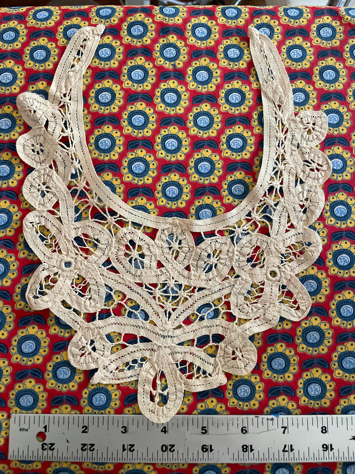 Vintage Handmade Cotton Battenberg Lace Neckline Applique for Shirts and Dresses