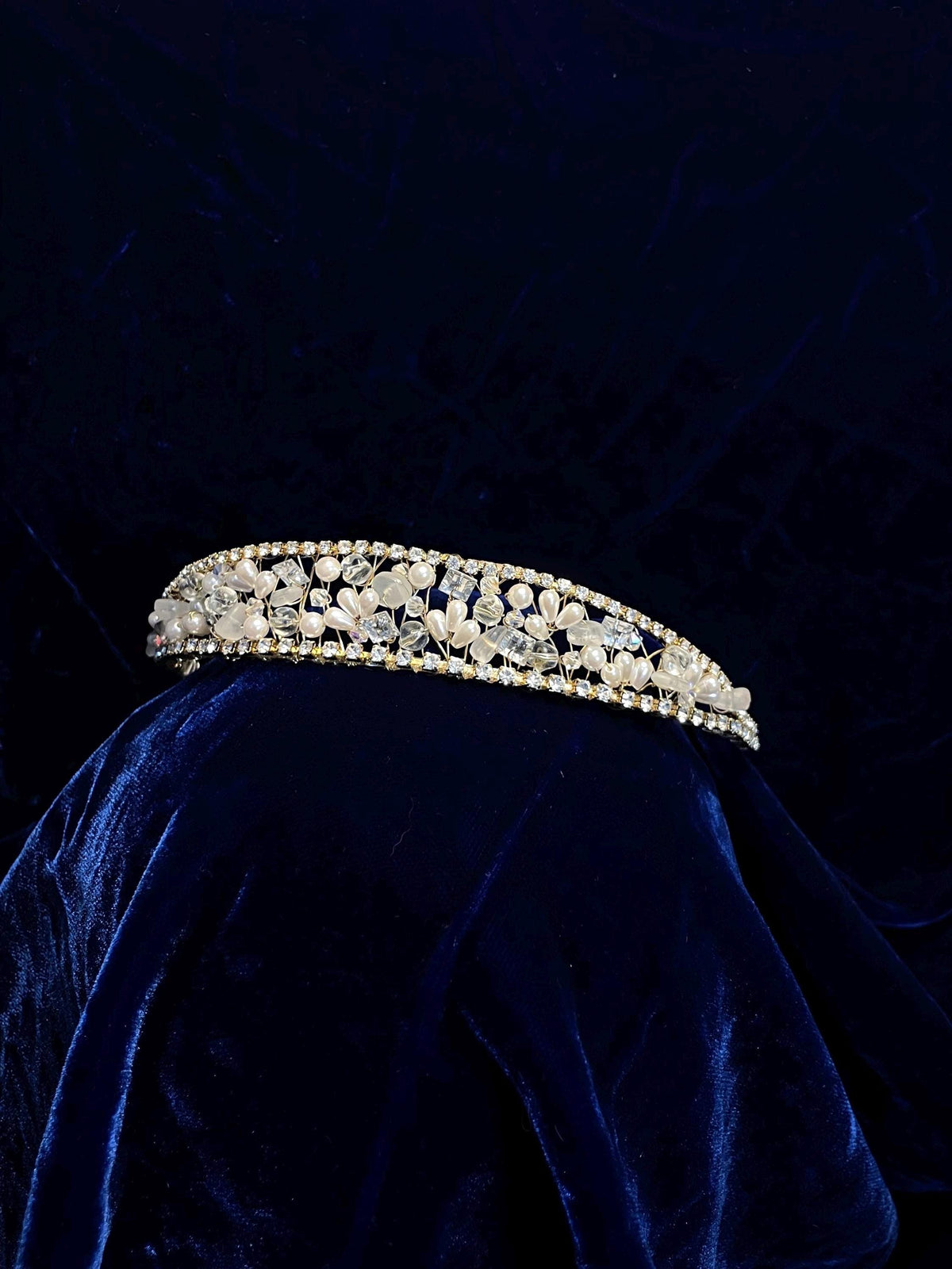 Subtle natural elegant crystal, pearl, and seaglass bridal tiara