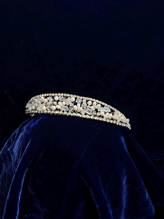 Subtle natural elegant crystal, pearl, and seaglass bridal tiara